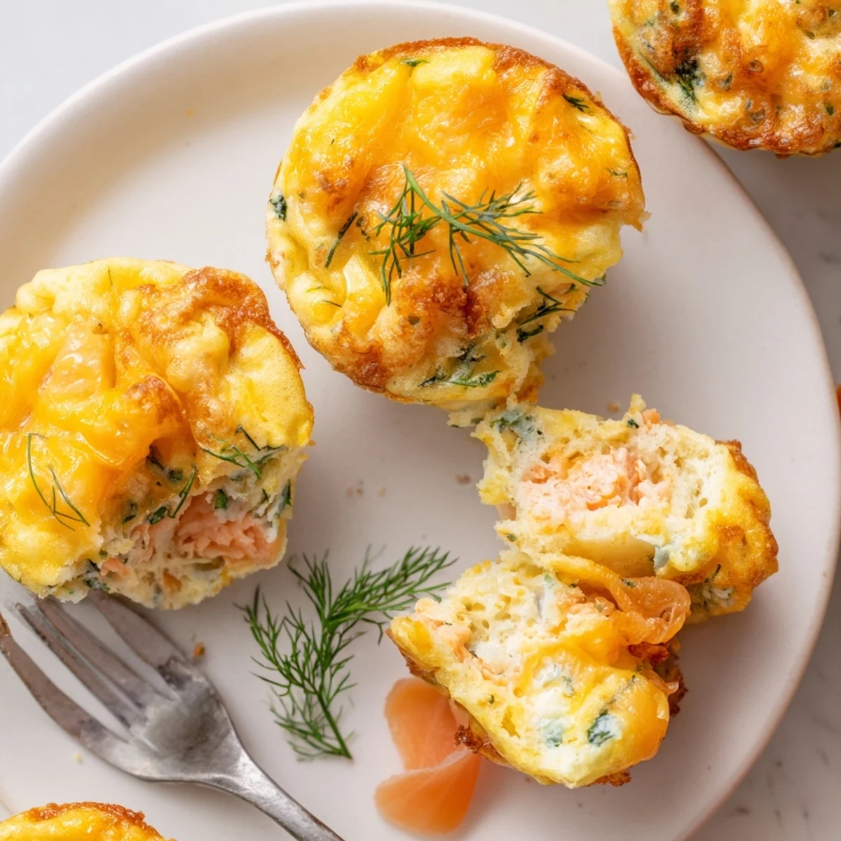 Smoked Salmon Egg Muffins packed for meal prep, served with lemon wedge.