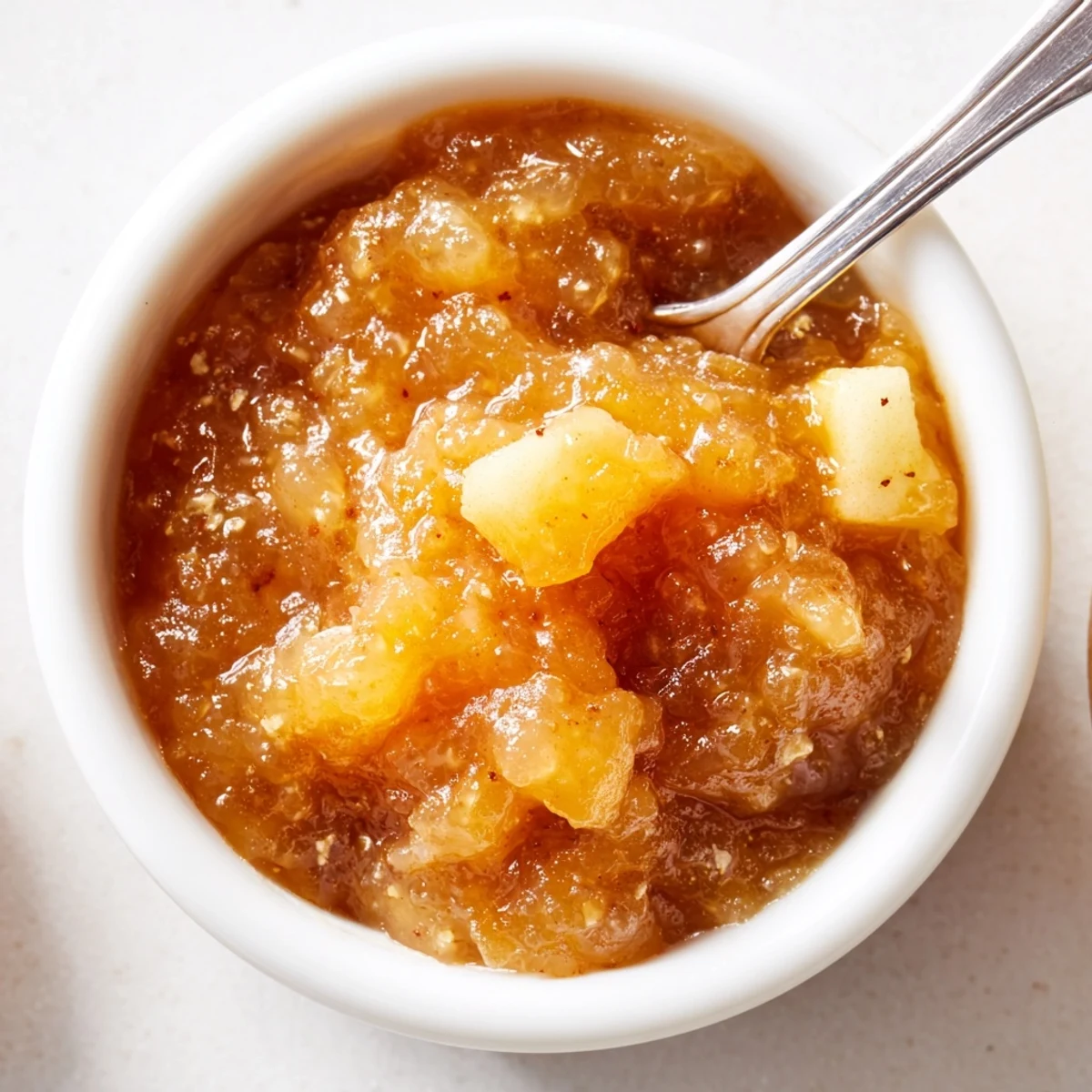 Warm Fall Caramel Apple Jam spooned over buttered toast, cinnamon aroma rising
