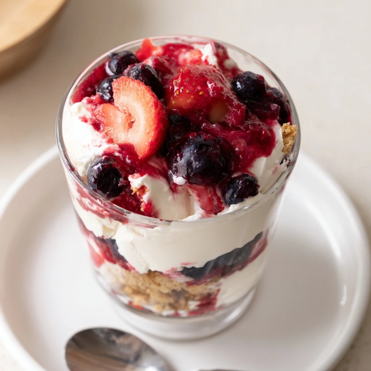 Individual Berry No Bake Cheesecakes chilled, creamy filling topped with juicy berries
