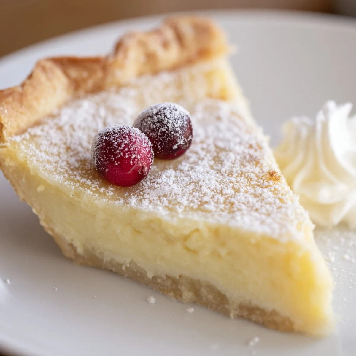 Aromatic Christmas Eve Custard Pie With Cinnamon Vanilla served with whipped cream