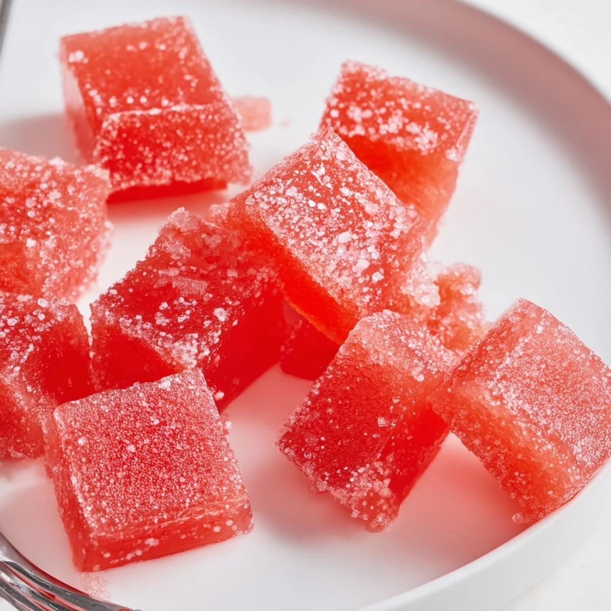 Tray of chilled Sour Watermelon Fruit Chews, soft chewable centers, citrusy zing