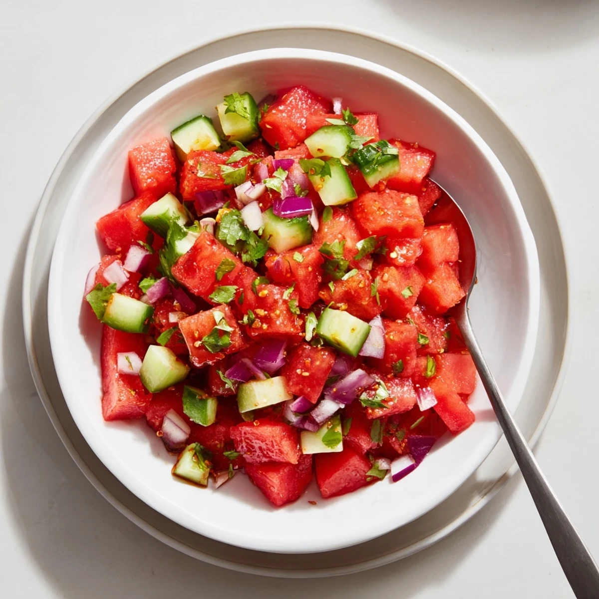 Bright Watermelon Salsa With Cinnamon Tortilla Chips, chilled, juicy salsa and cinnamon crunch