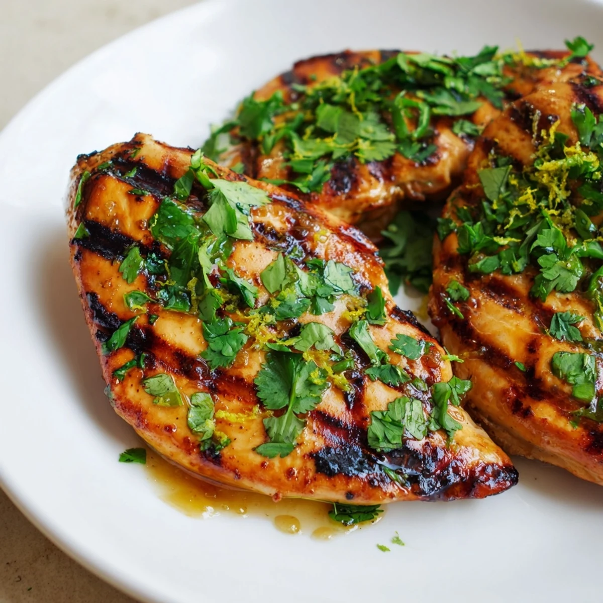 Tender Key West grilled chicken served with lime wedges and green herbs for a bright summery dinner