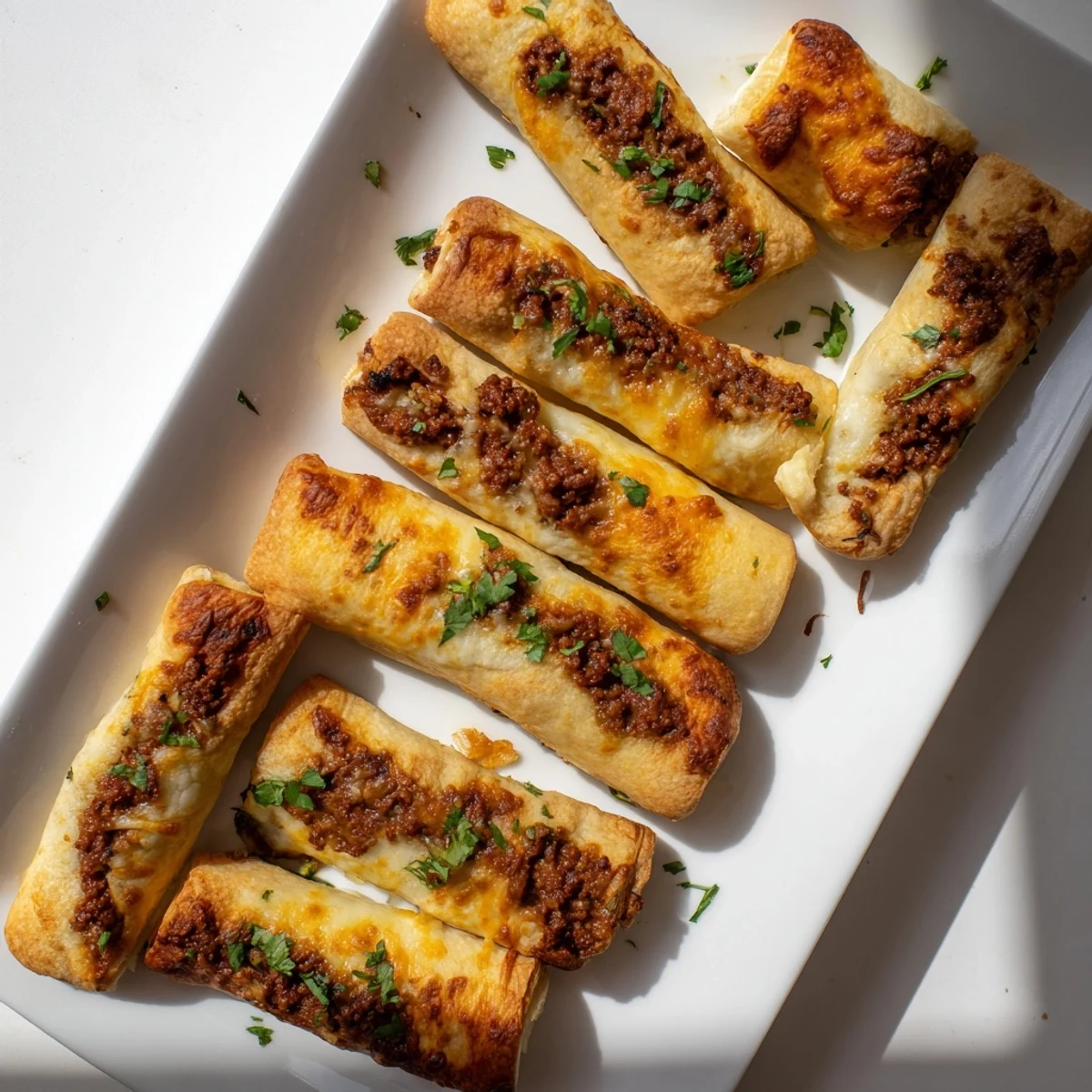 Golden cheesy taco sticks filled with seasoned ground beef and melted cheddar cheese, baked until perfectly crisp