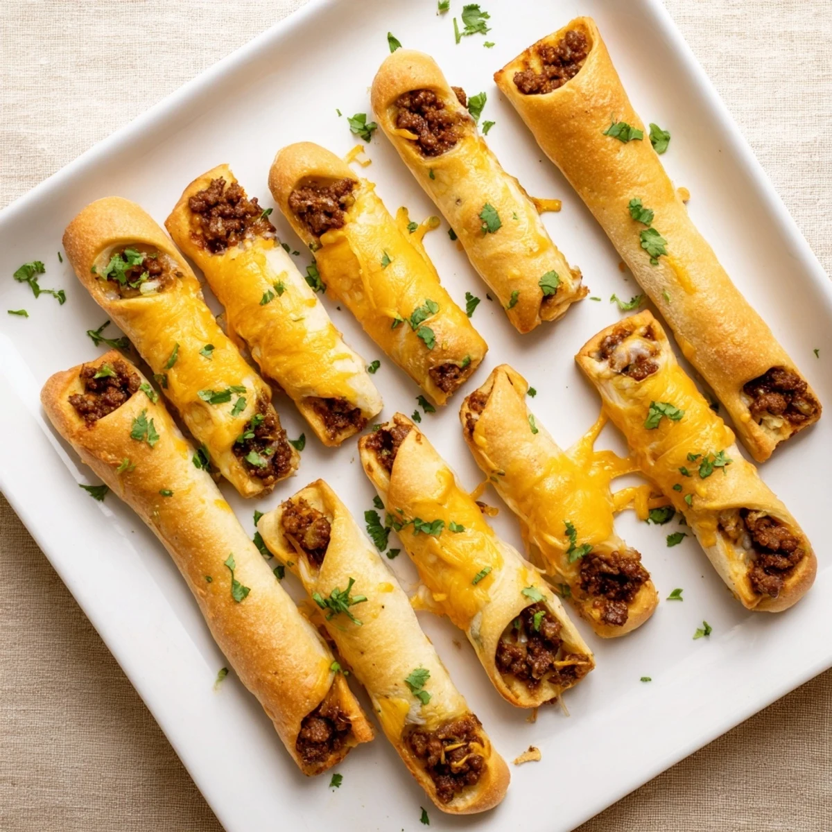 Homemade cheesy taco sticks arranged on a baking sheet, ready for dipping into salsa, guacamole, or sour cream