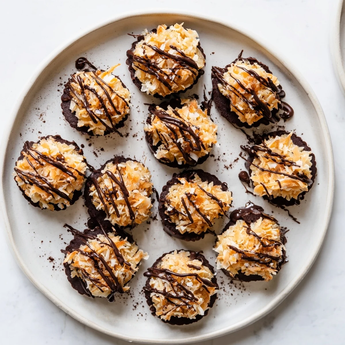Chocolate-dipped no bake Samoa bites with gooey caramel layer and shredded coconut topping