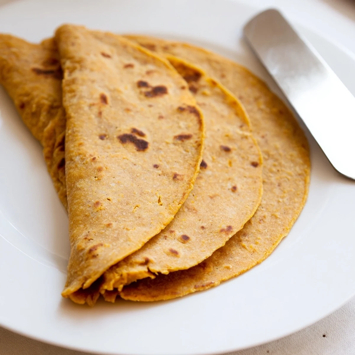 Warm gluten-free sweet potato cassava tortillas being lifted from a hot cast iron skillet