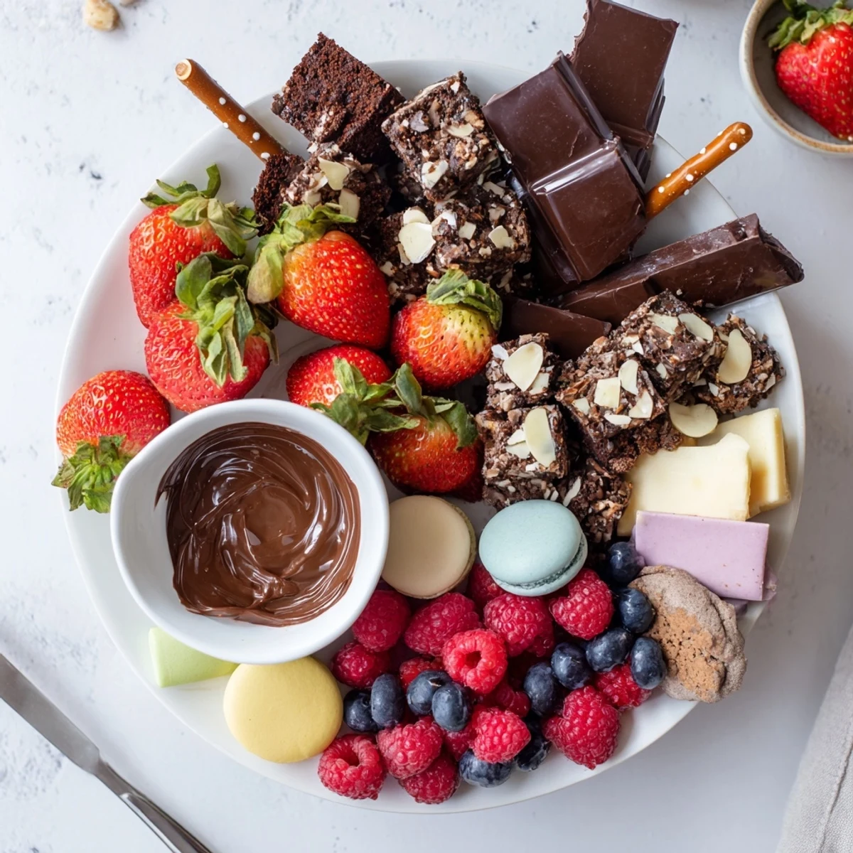 Bright Dessert Charcuterie Board ready for sharing, vibrant fruits and crunchy pretzels