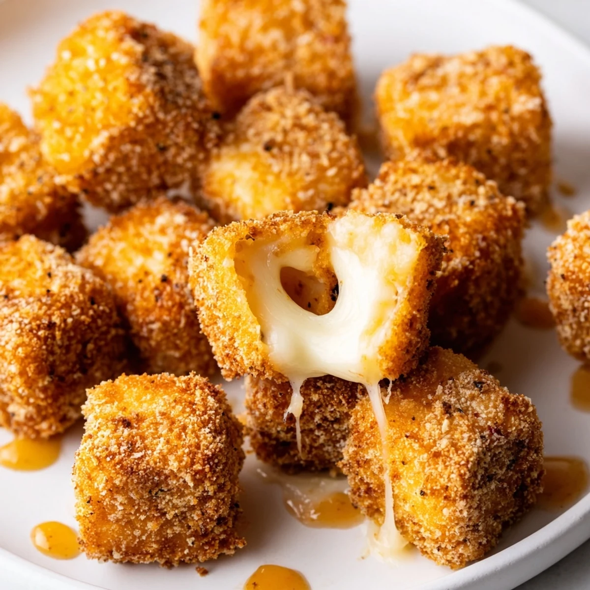 Warm Irresistible Crispy Mozzarella Poppers With Maple Glaze, served with sparkling lager