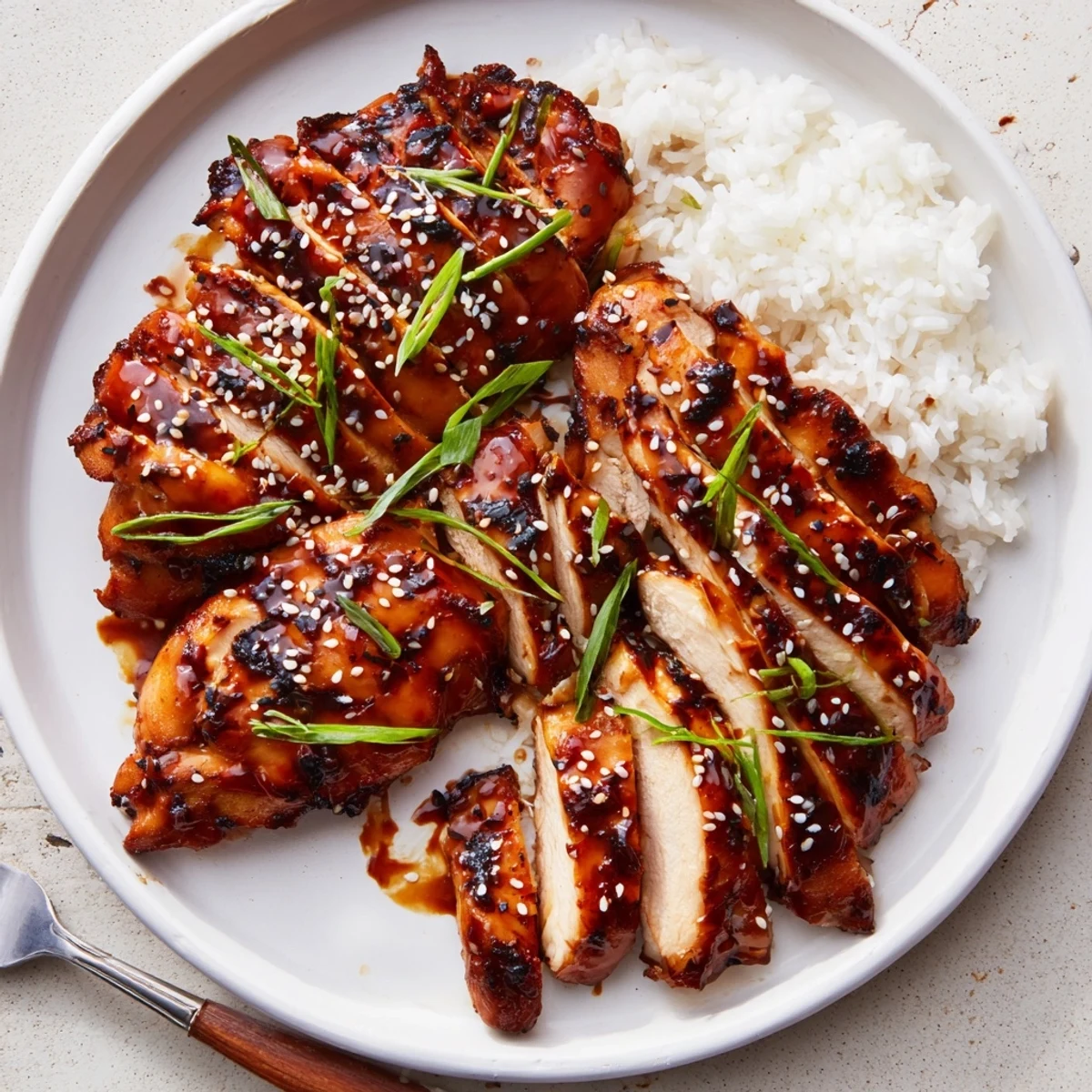 Oven-roasted Char Siu Chicken caramelized edges, garnished with green onions