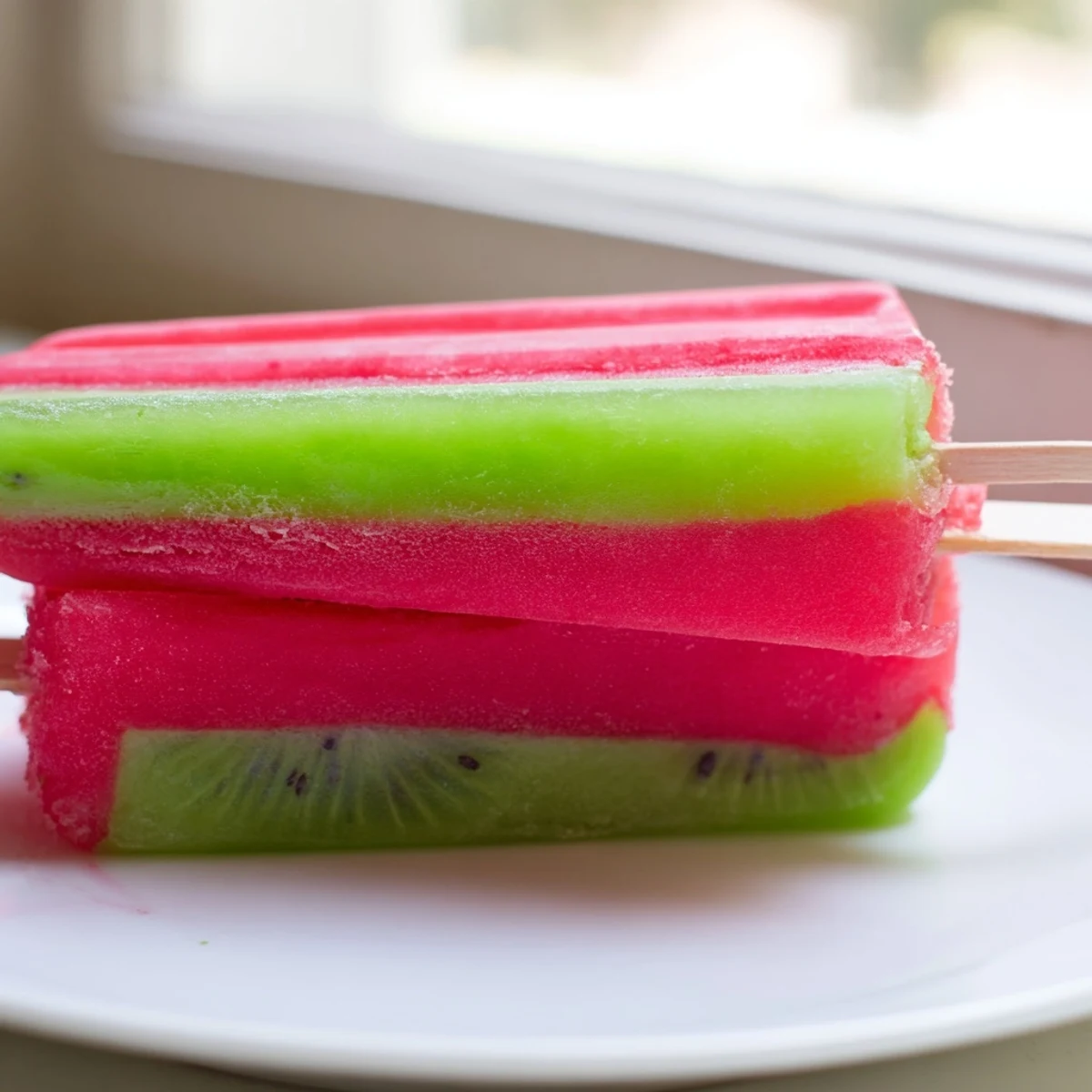 Refreshing two-toned watermelon kiwi fruit pops ready for summer cooling treat