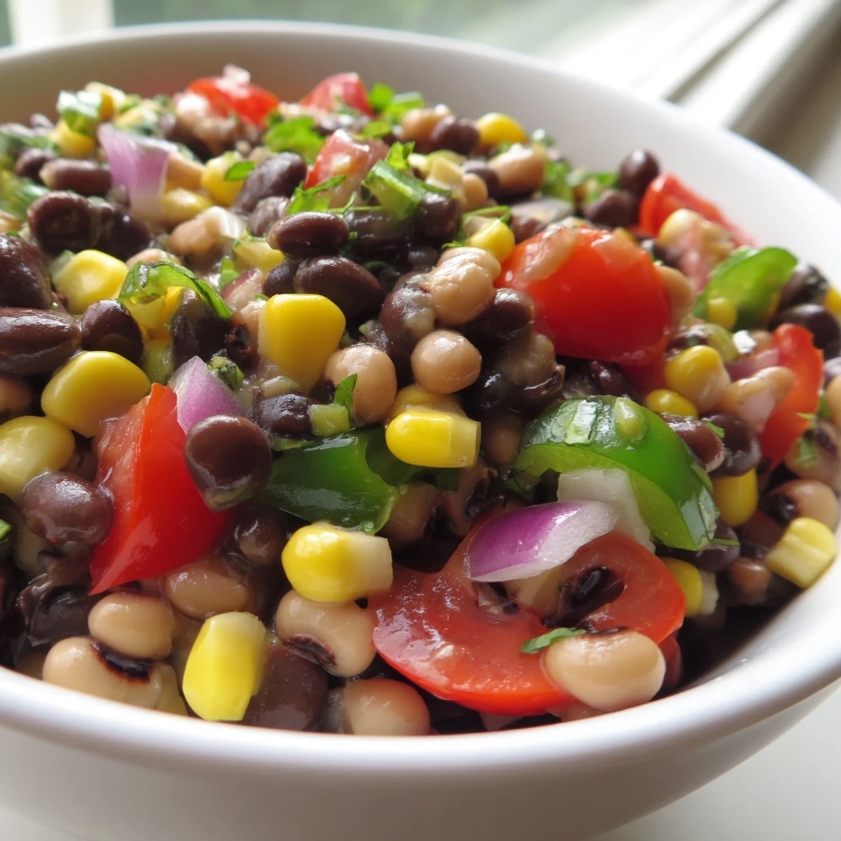 Cowboy Caviar served with crispy tortilla chips for a zesty party appetizer