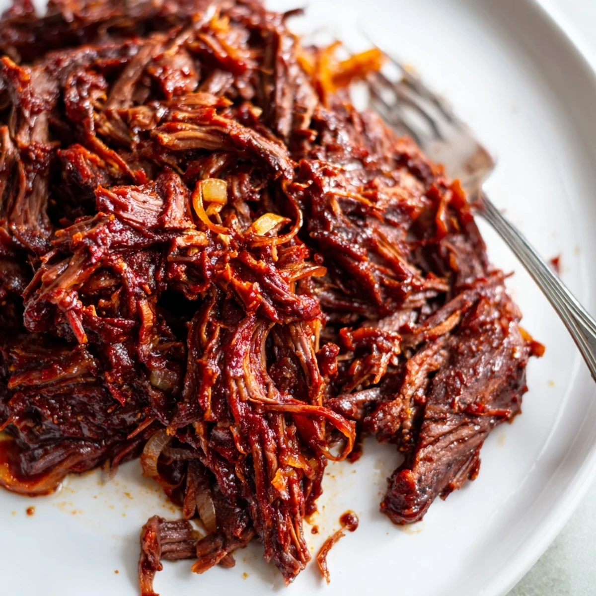 Slow Cooker BBQ Pulled Beef piled high on a toasted bun with creamy coleslaw