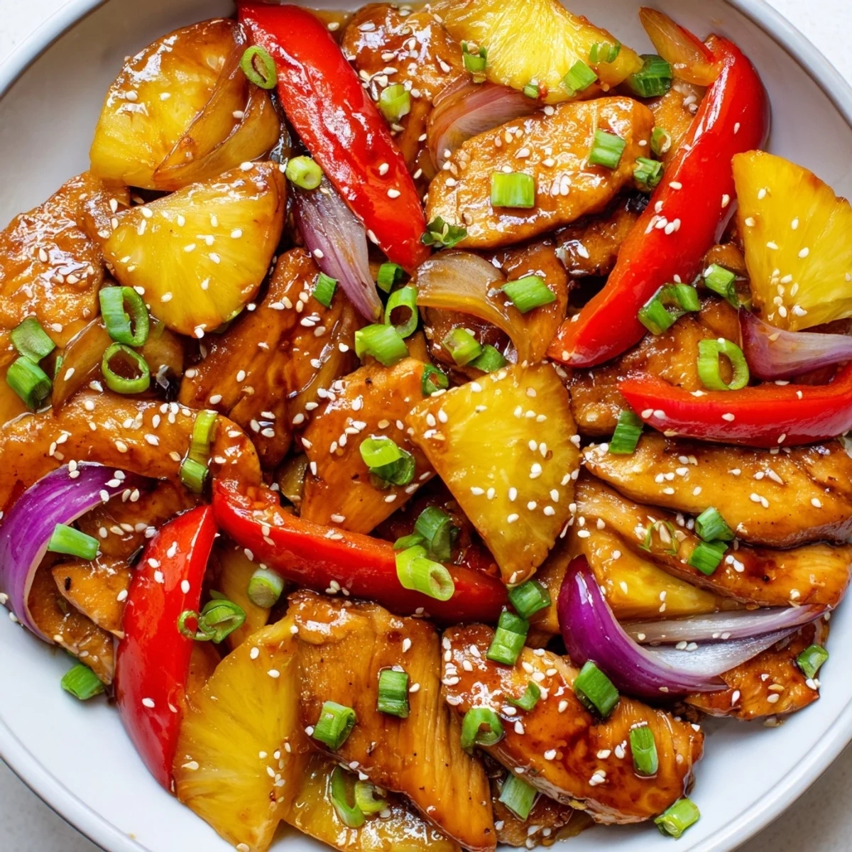 Juicy Hawaiian chicken thighs coated in sticky sweet pineapple teriyaki sauce on a plate