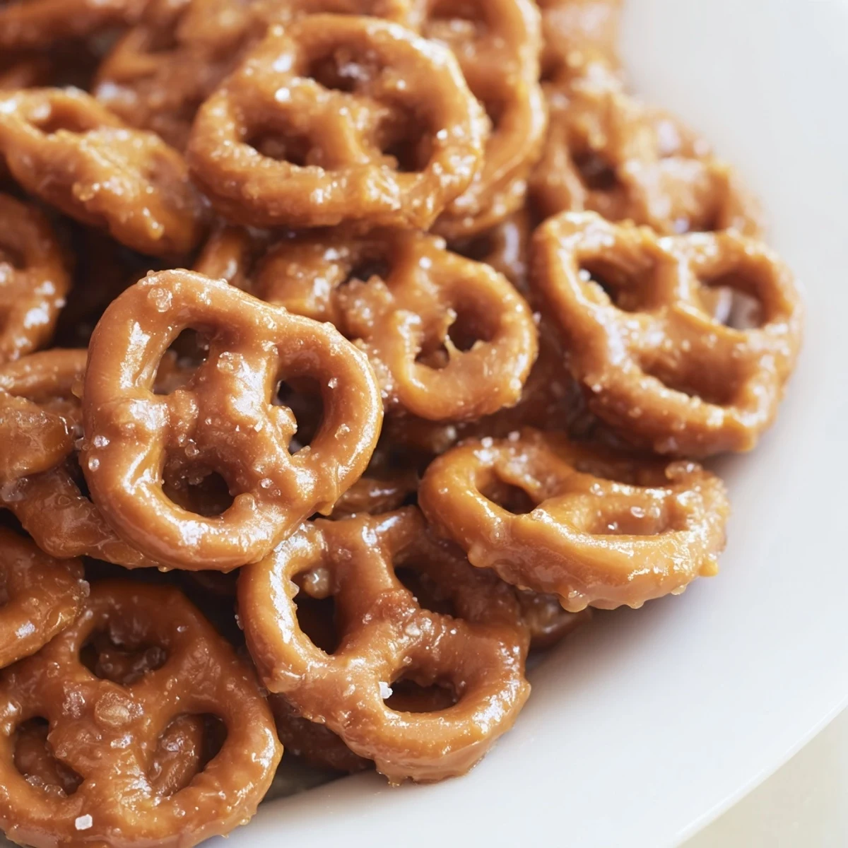 Crunchy butter toffee pretzels coated in sweet caramel and topped with flaky sea salt.